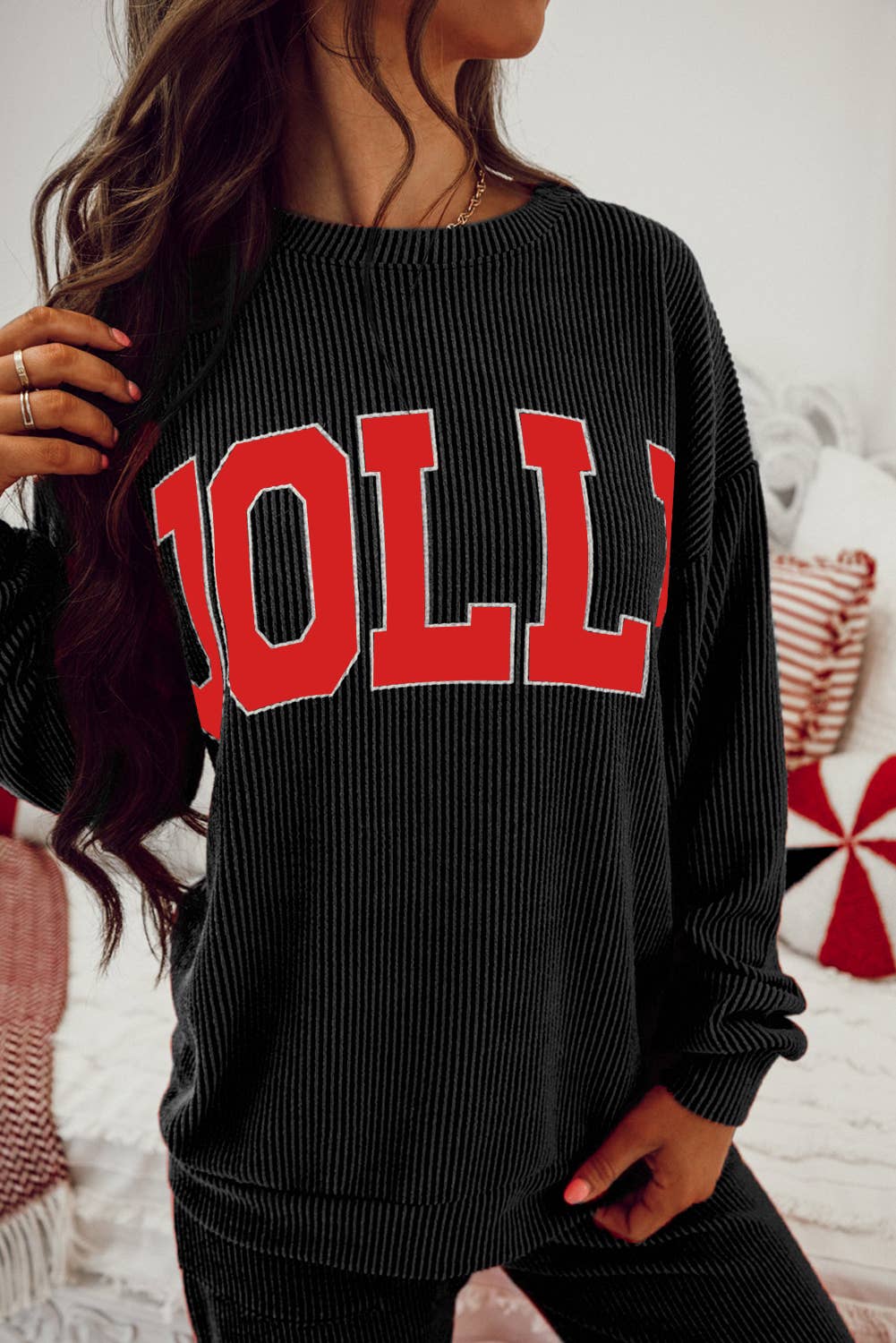 JOLLY Ribbed Knit Loungewear Set with Long Sleeve Top