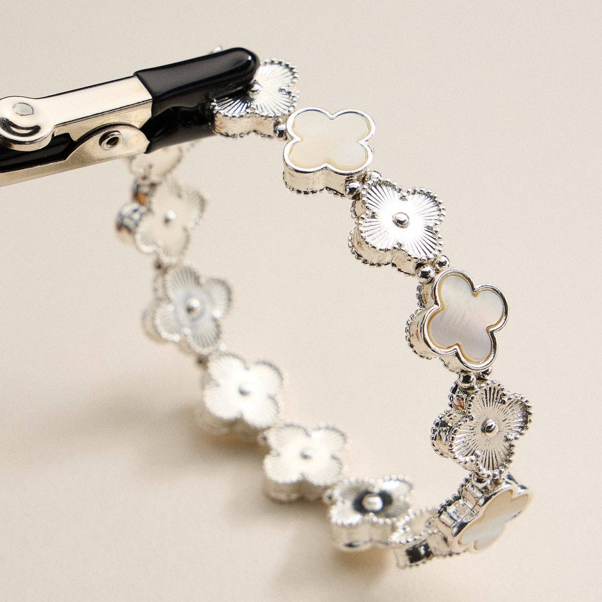 Clover Charm Stretch Bracelet | Gold Dipped Enamel Floral Bracelet