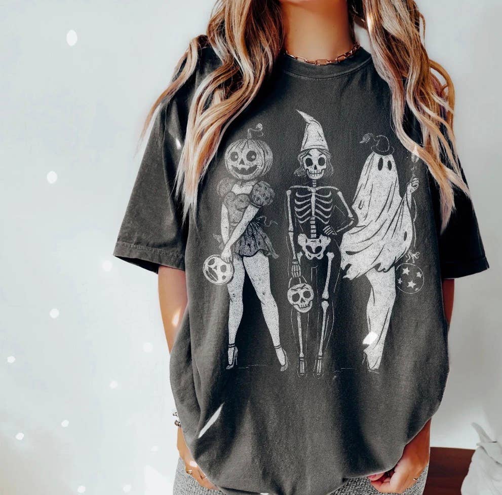 Spooky Harvest Co. Ghost, Skeleton & Pumpkin Crew Graphic