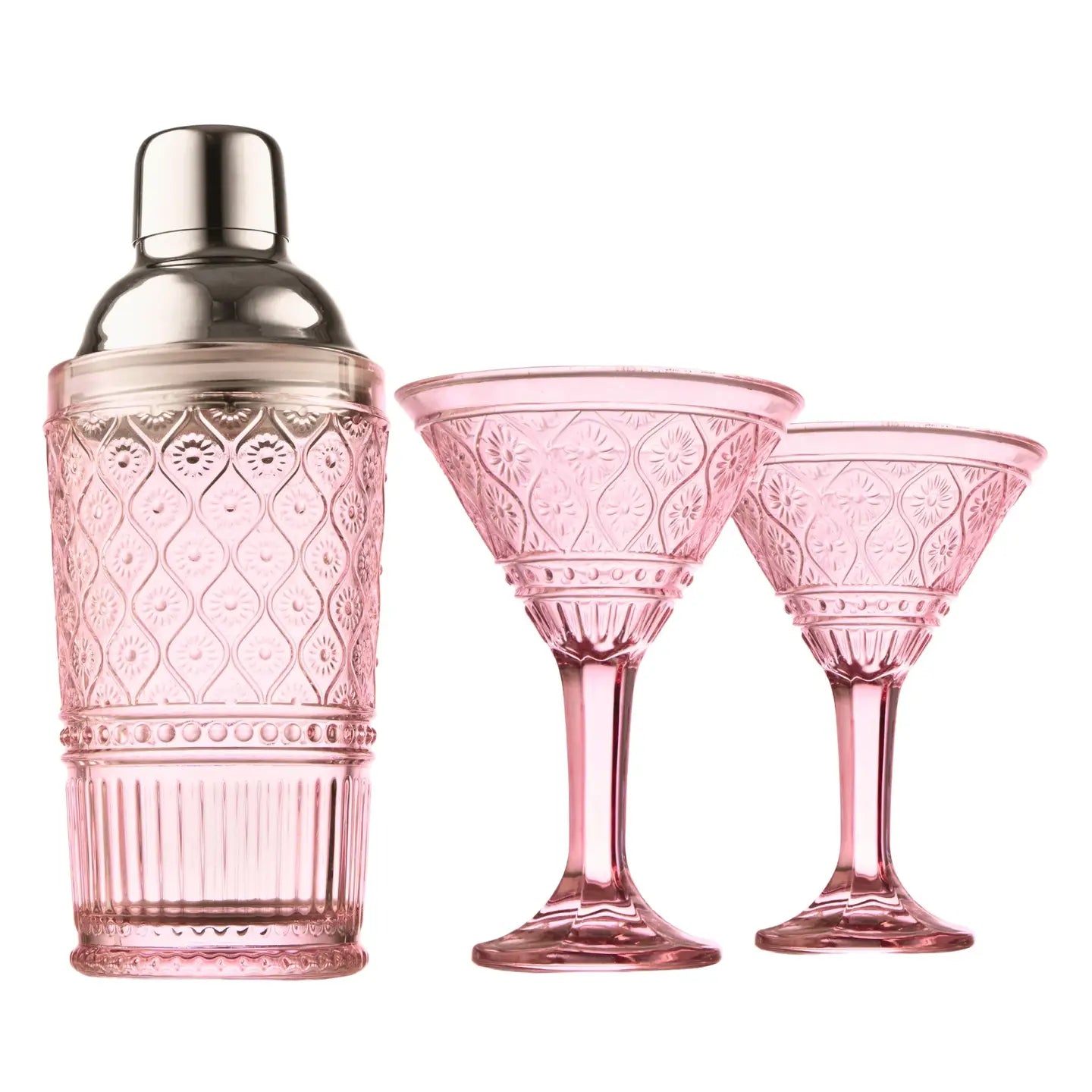 Pink cocktail shaker & martini set
