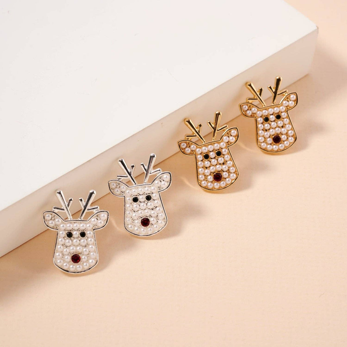 Pearl Reindeer Stud Earrings | Holiday Christmas Earrings