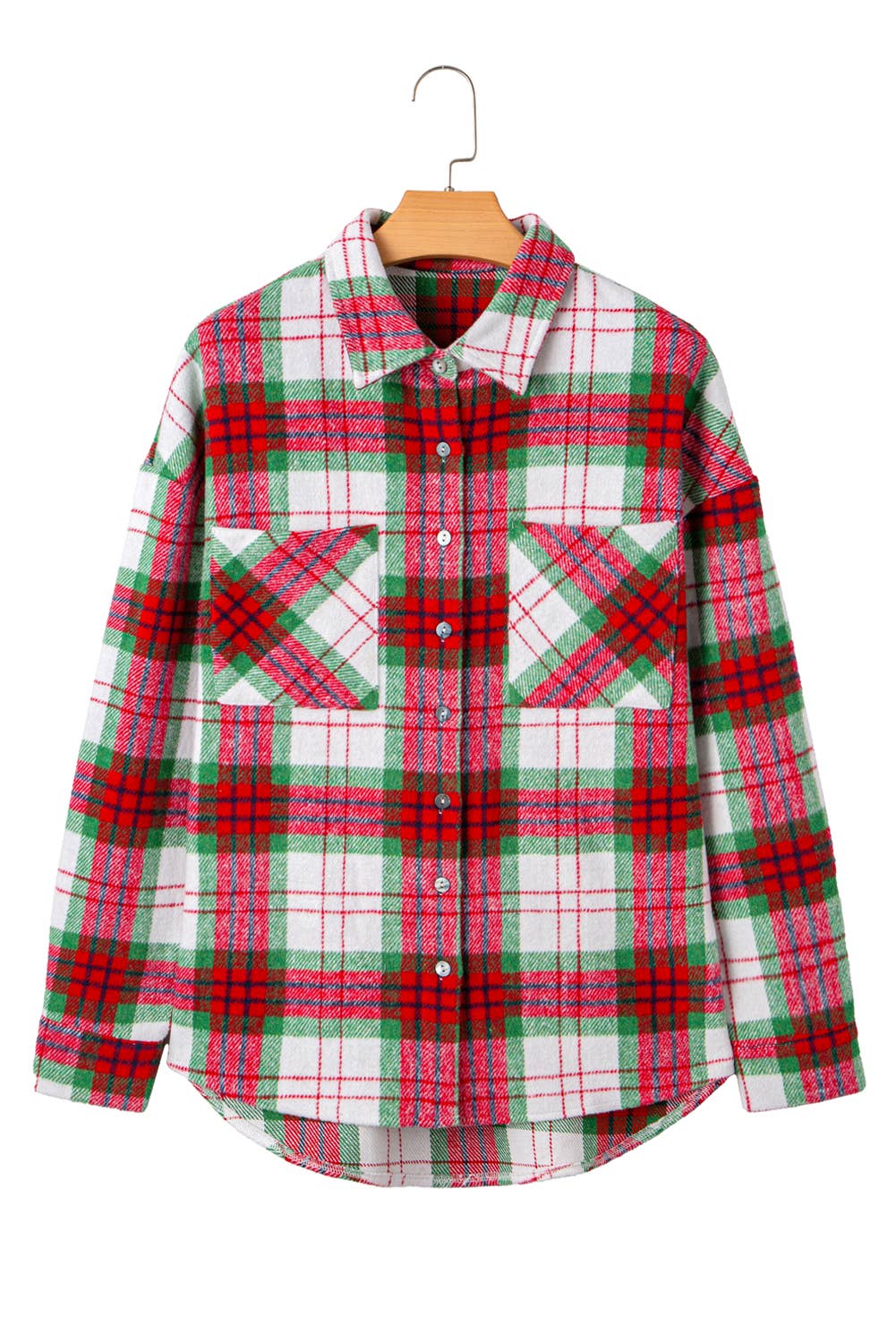 Christmas Plaid Long Sleeve Shacket | S-XL