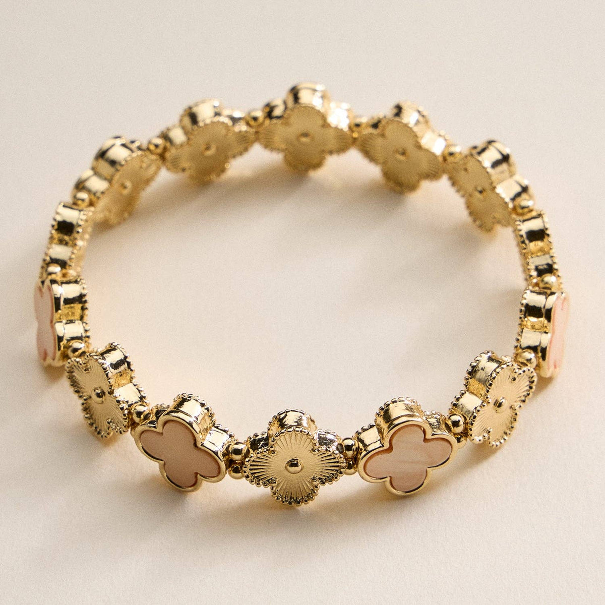 Clover Charm Stretch Bracelet | Gold Dipped Enamel Floral Bracelet