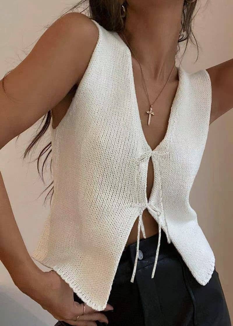 Stylish Sleeveless Lace-Up Knitted Vest