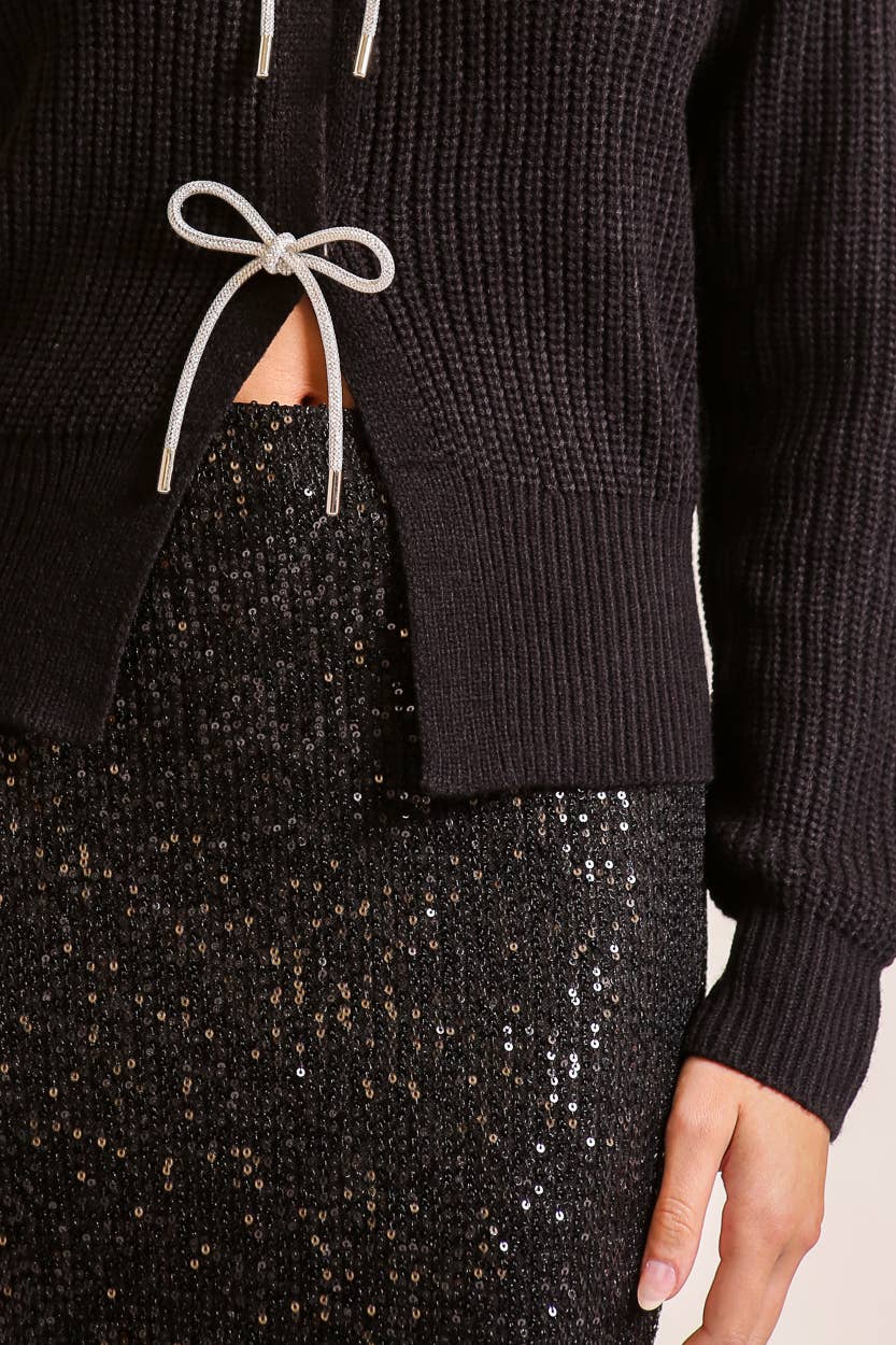 Contrast Bow Tie Cardigan Sweater