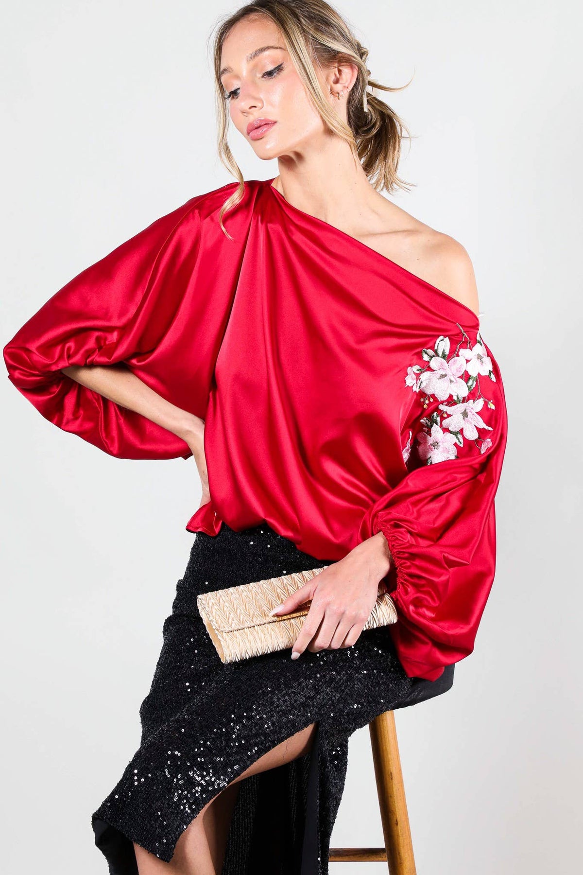High-Waist Sequin Midi Skirt With Side Slit VS60102