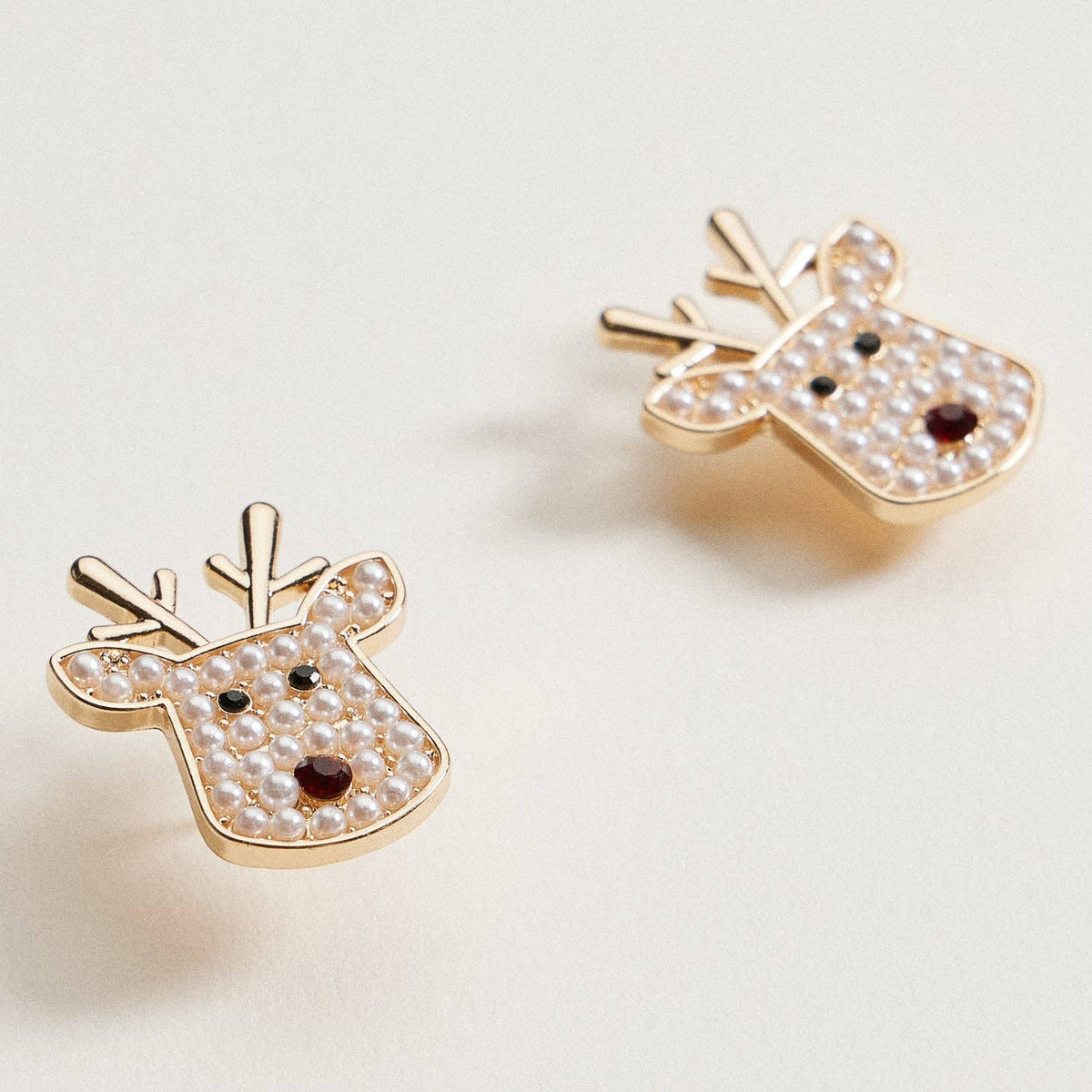 Pearl Reindeer Stud Earrings | Holiday Christmas Earrings