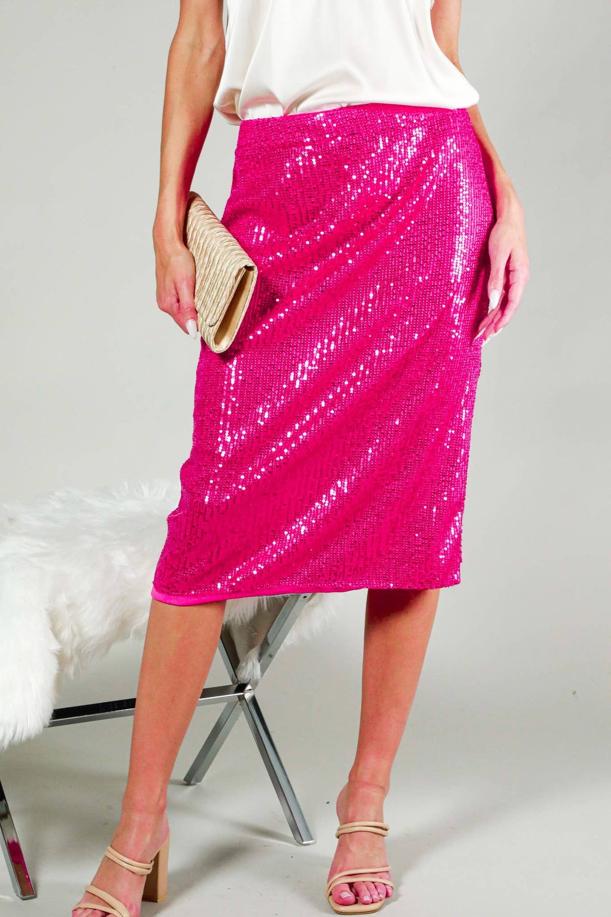 High-Waist Sequin Midi Skirt With Side Slit VS60102