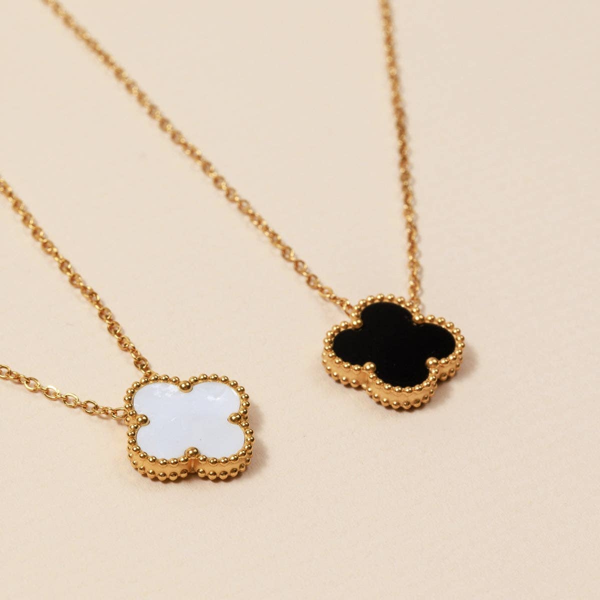 White Floral Charm 18K Gold Dip Stainless Steel Necklace
