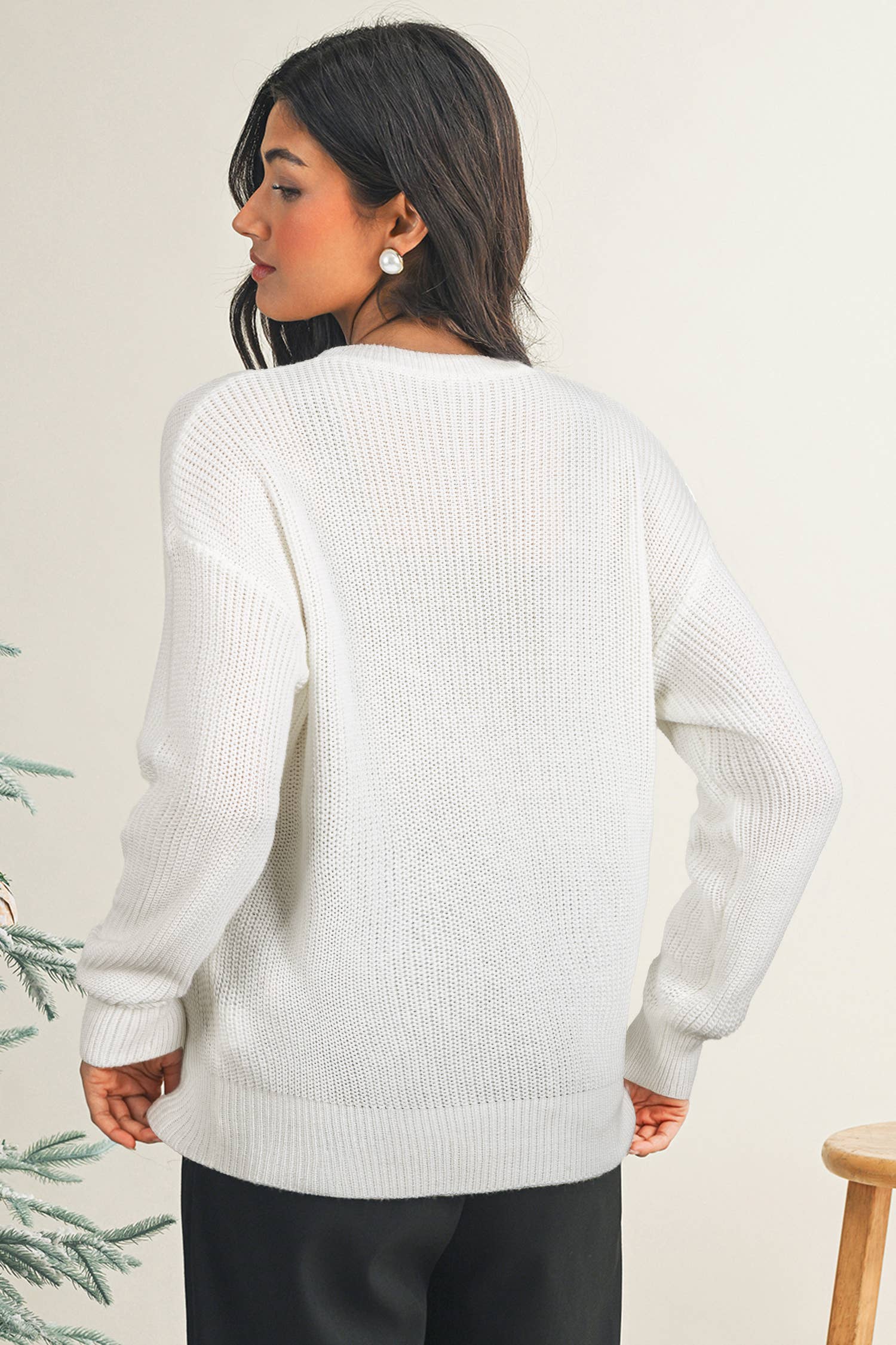 LDC Striped Merry Bright Letter Christmas Sweater