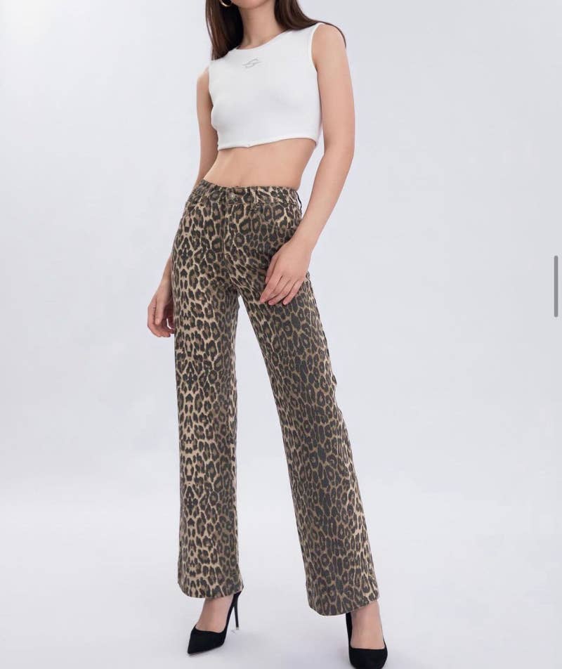 Jean wide leopard print - A128