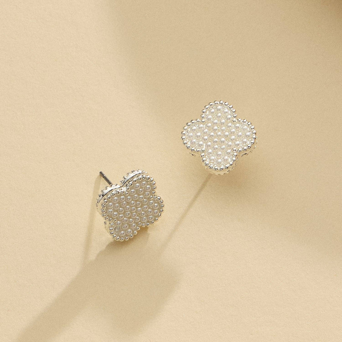 Pearl Clover Stud Earrings | Gold & Silver Tone