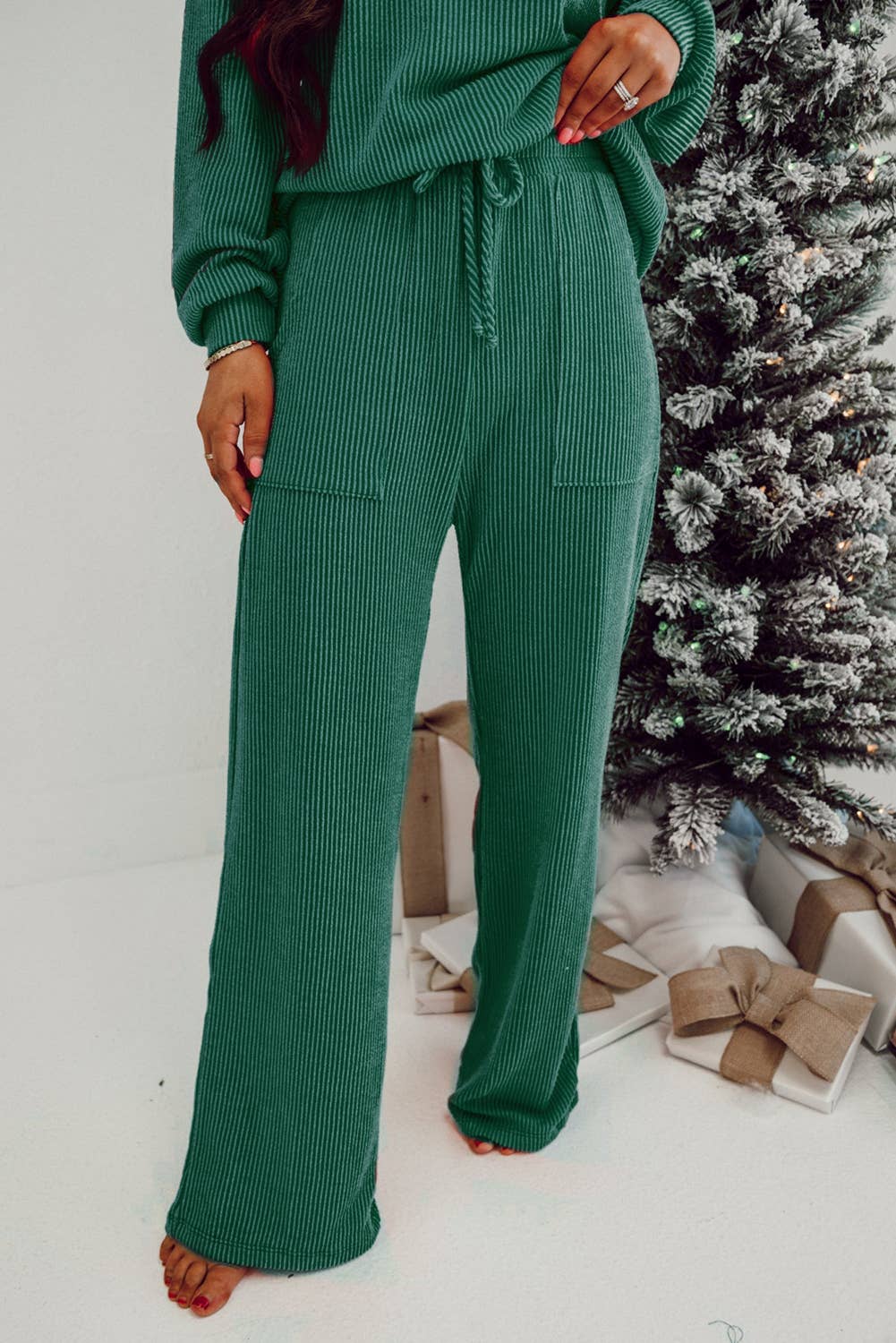 JOLLY Ribbed Knit Loungewear Set with Long Sleeve Top