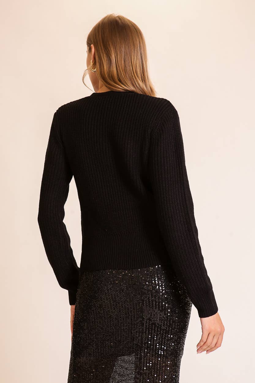 Contrast Bow Tie Cardigan Sweater