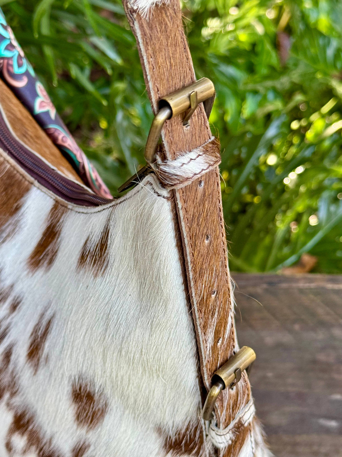 Upcycled LV Cowhide Leather Shoulder Bag Western