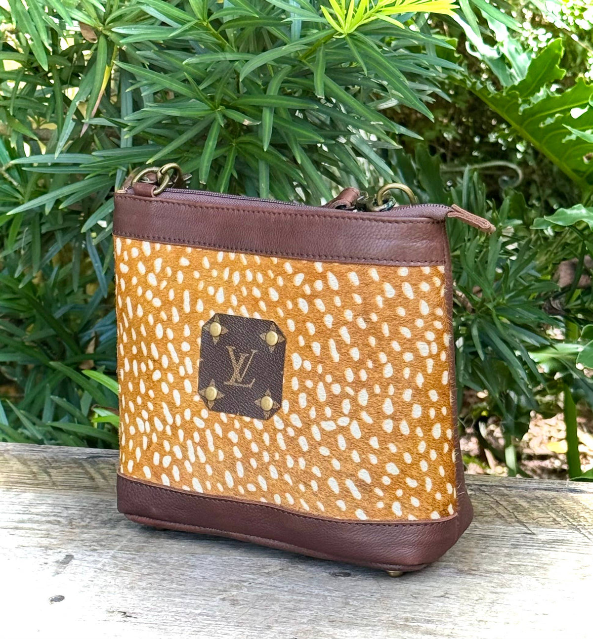 Upcycled LV Cowhide Leather Crossbody Bag Western Bambi