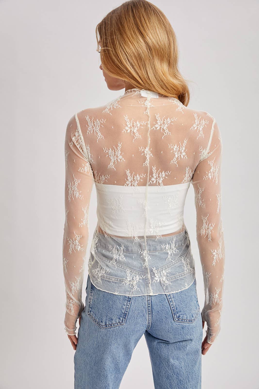 FLORAL EMBROIDERY LACE MESH LAYERING TOP