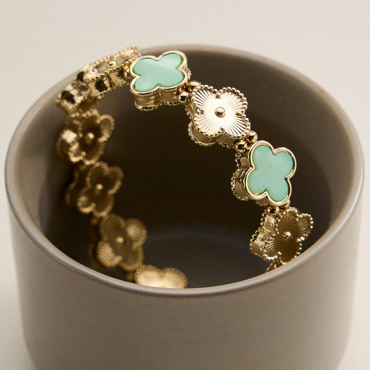 Clover Charm Stretch Bracelet | Gold Dipped Enamel Floral Bracelet