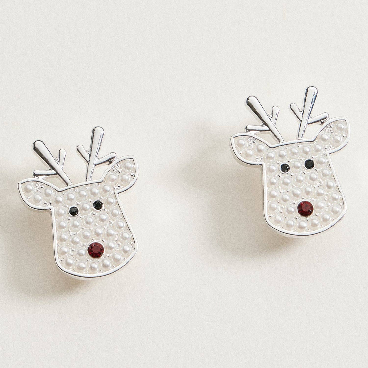 Pearl Reindeer Stud Earrings | Holiday Christmas Earrings