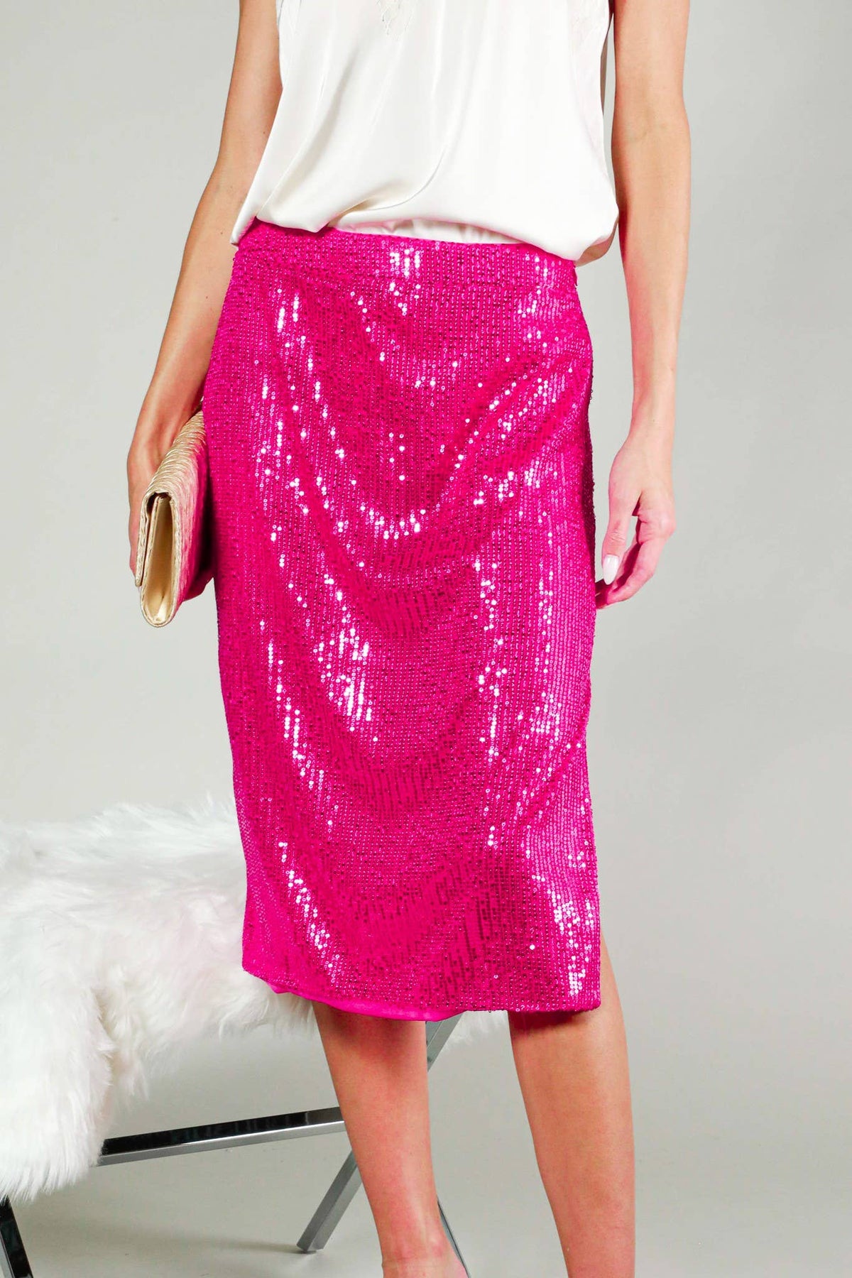 High-Waist Sequin Midi Skirt With Side Slit VS60102