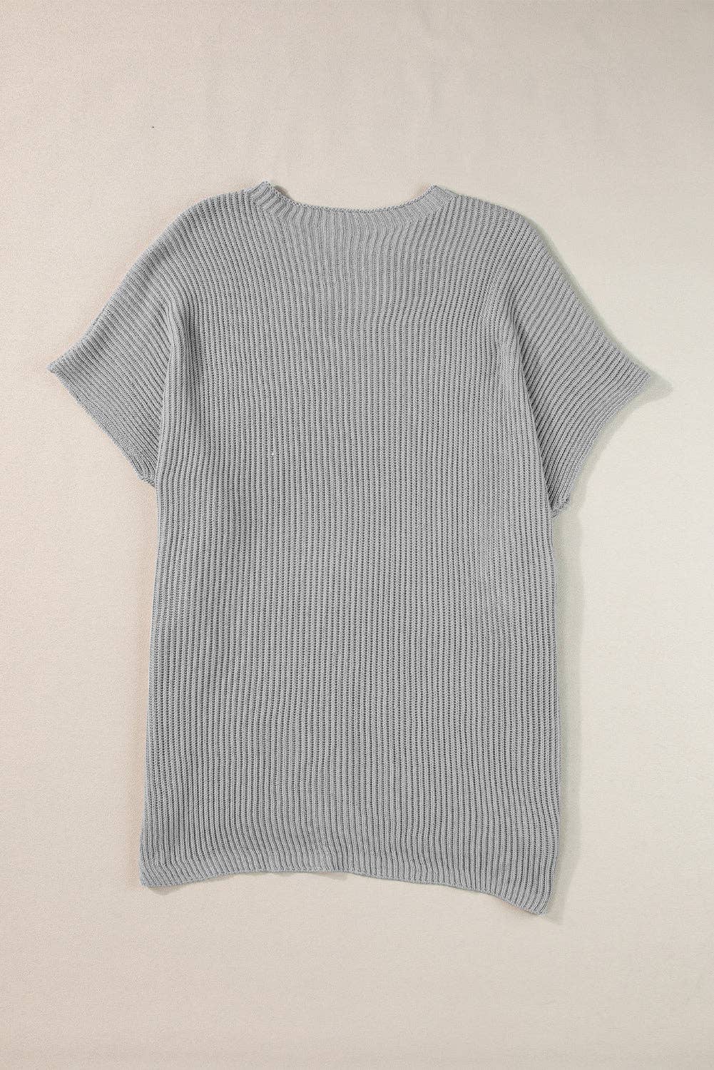 Gray Short Sleeve Side Slit Oversized Sweater: Apricot / 55%Acrylic+45%Cotton / S