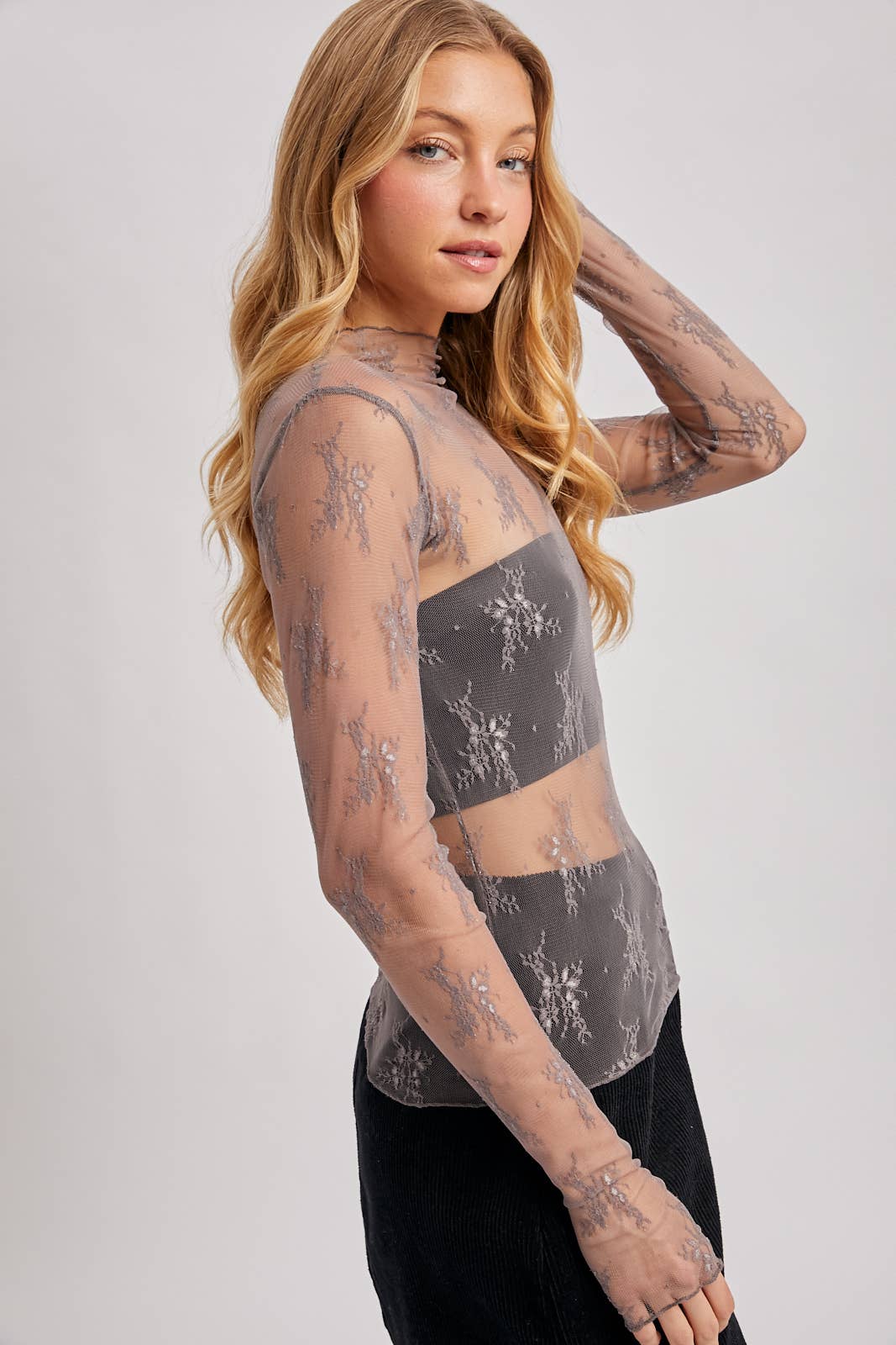 FLORAL EMBROIDERY LACE MESH LAYERING TOP