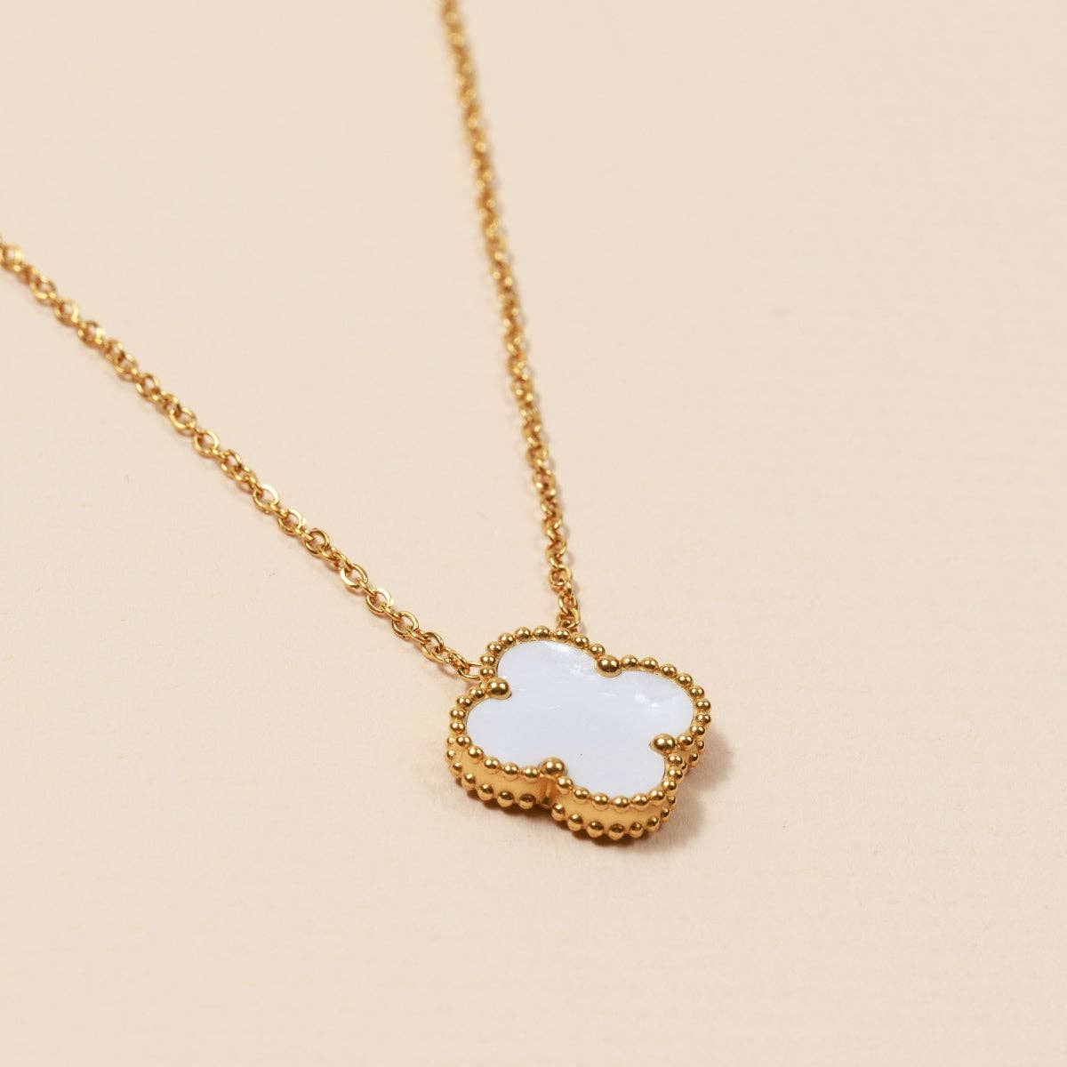 White Floral Charm 18K Gold Dip Stainless Steel Necklace