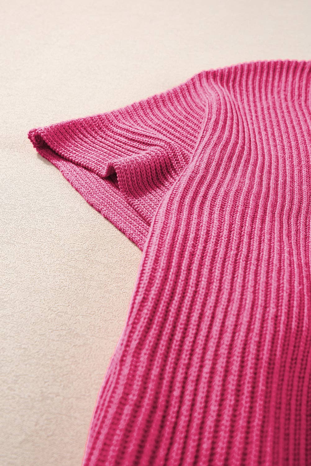 Gray Short Sleeve Side Slit Oversized Sweater: Apricot / 55%Acrylic+45%Cotton / M