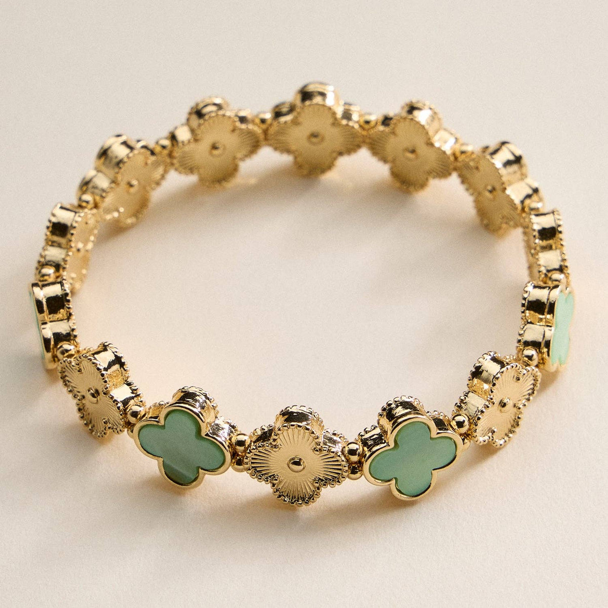Clover Charm Stretch Bracelet | Gold Dipped Enamel Floral Bracelet