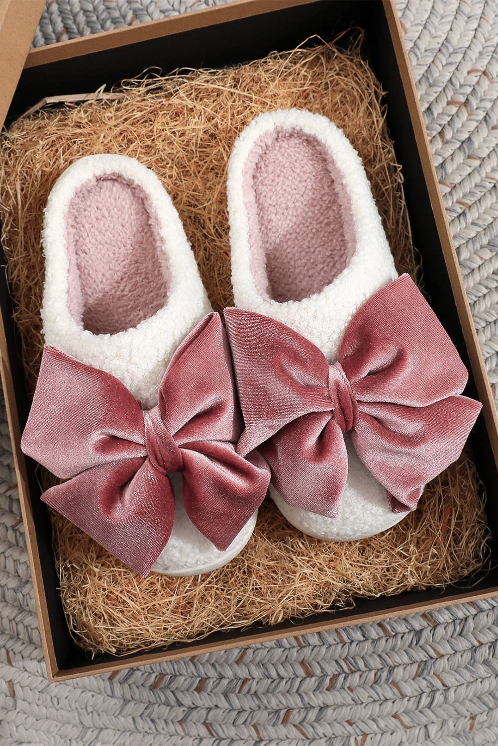 Pink Bow Decor Festival Plush Slippers | US6-11