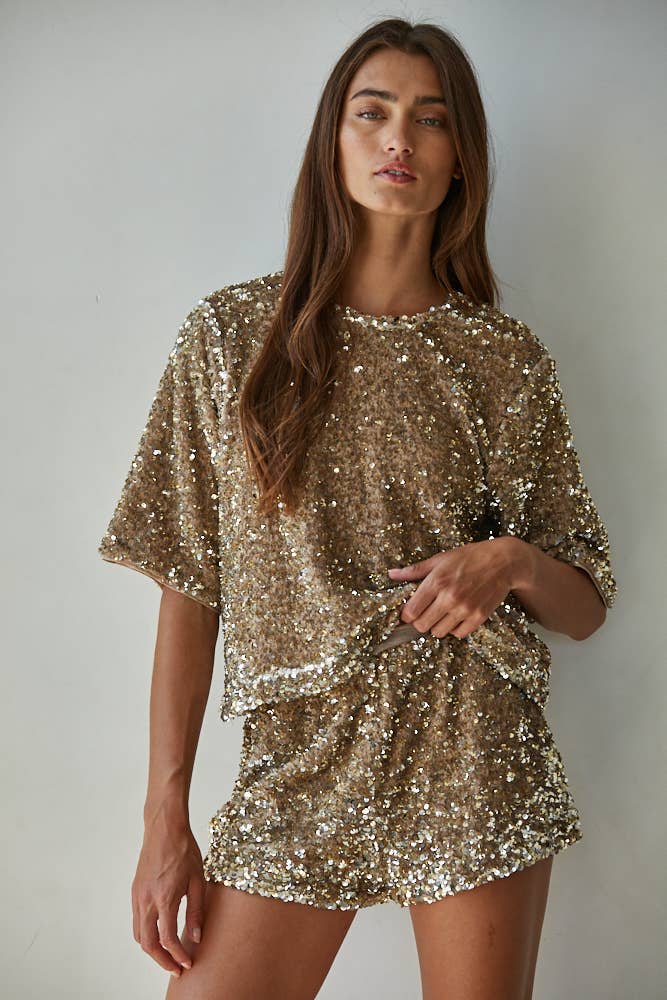 Woven Polyester Spandex Sequin Micro Shorts