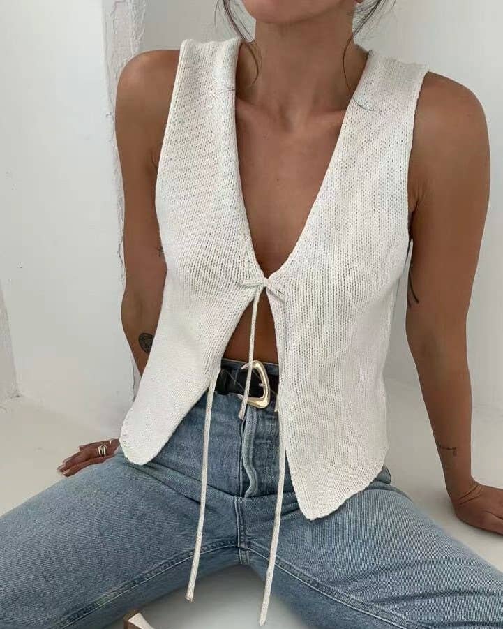 Stylish Sleeveless Lace-Up Knitted Vest