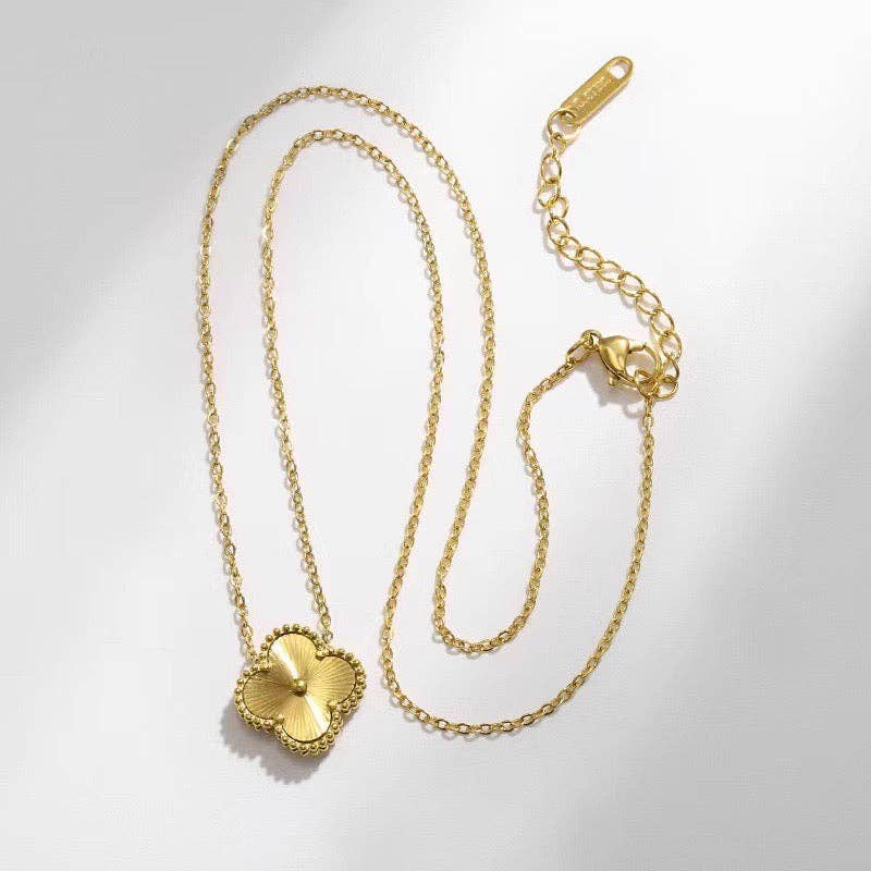 Black Floral Charm 18K Gold Dip Stainless Steel Necklace