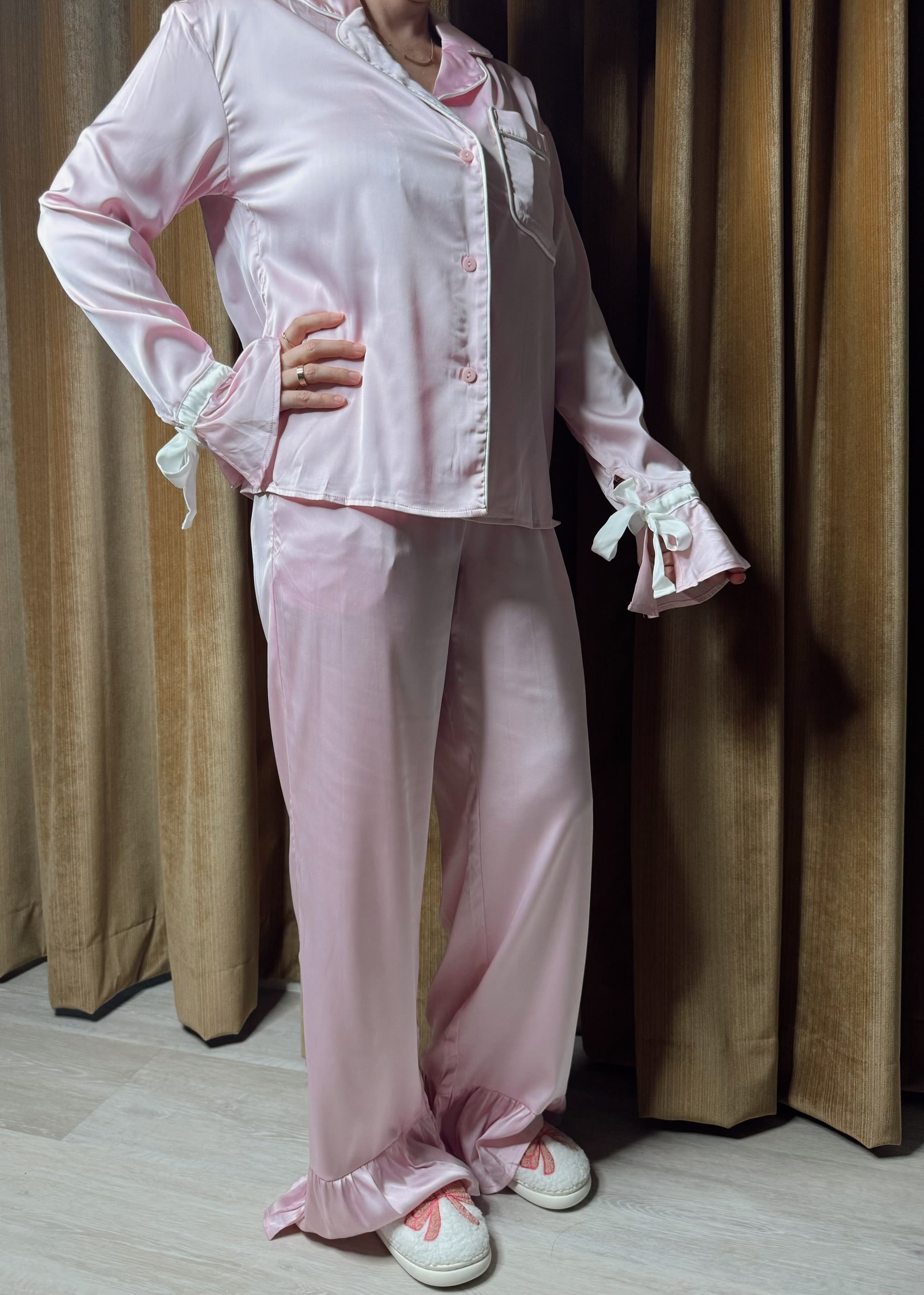 Pink Satin PJ Set - Luxurious and Comfortable Satin Pajama Set in Soft Pink, Perfect for Relaxing in Style