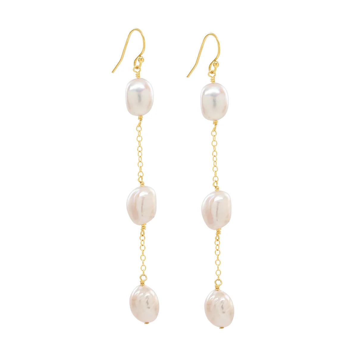 Sea Lustre Triple Pearl Shoulder Duster Earring - Statement Earrings with Three Elegant Pearls, Perfect for a Bold and Sophisticated Look