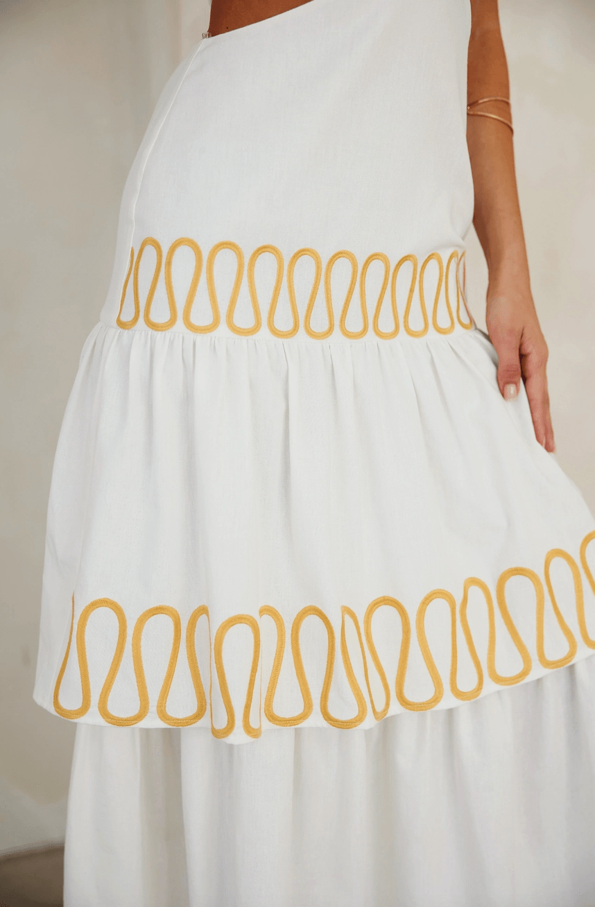Bright and airy Sunshine Maxi Dress, designed with a flowing silhouette and vibrant colors, perfect for sunny days and casual outings