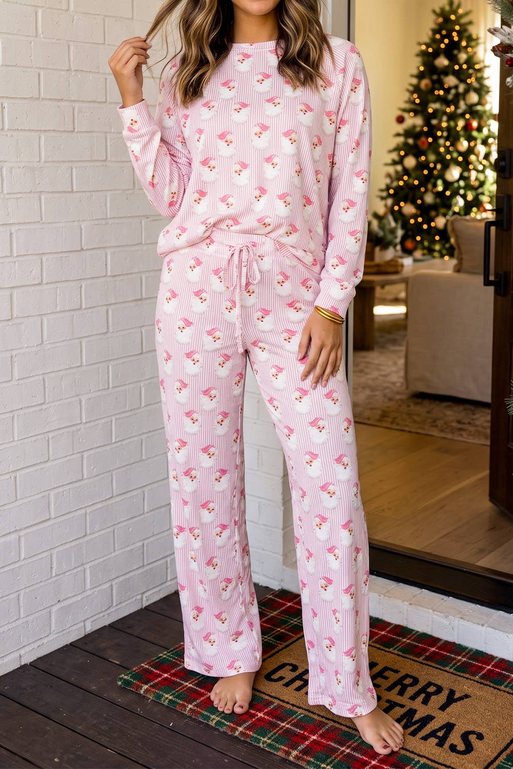 LAS Christmas Santa Claus Striped Lounge Pants Set (S-XL)