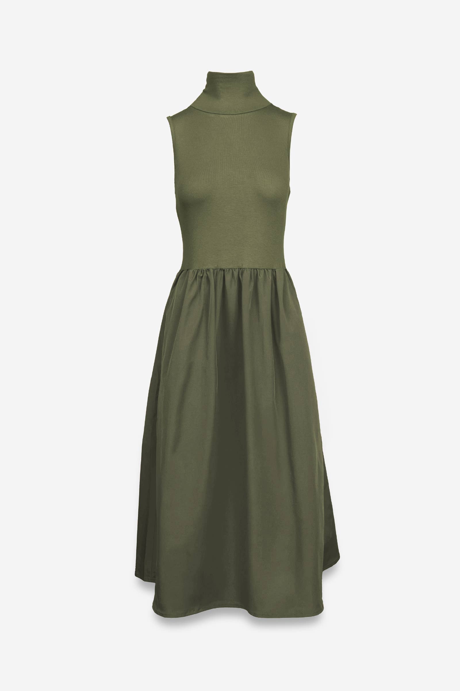 Sleeveless Mock Neck Midi Dress