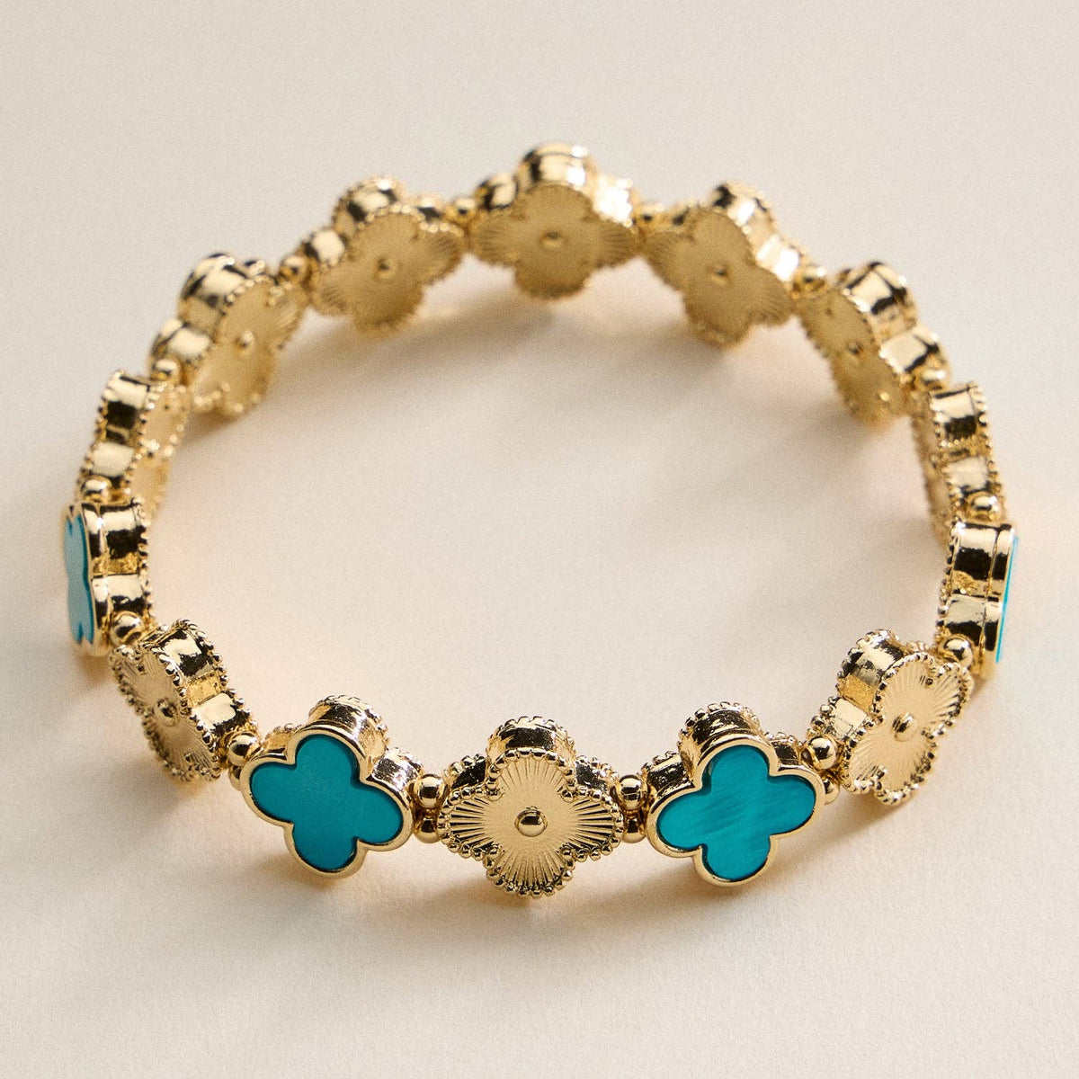Clover Charm Stretch Bracelet | Gold Dipped Enamel Floral Bracelet
