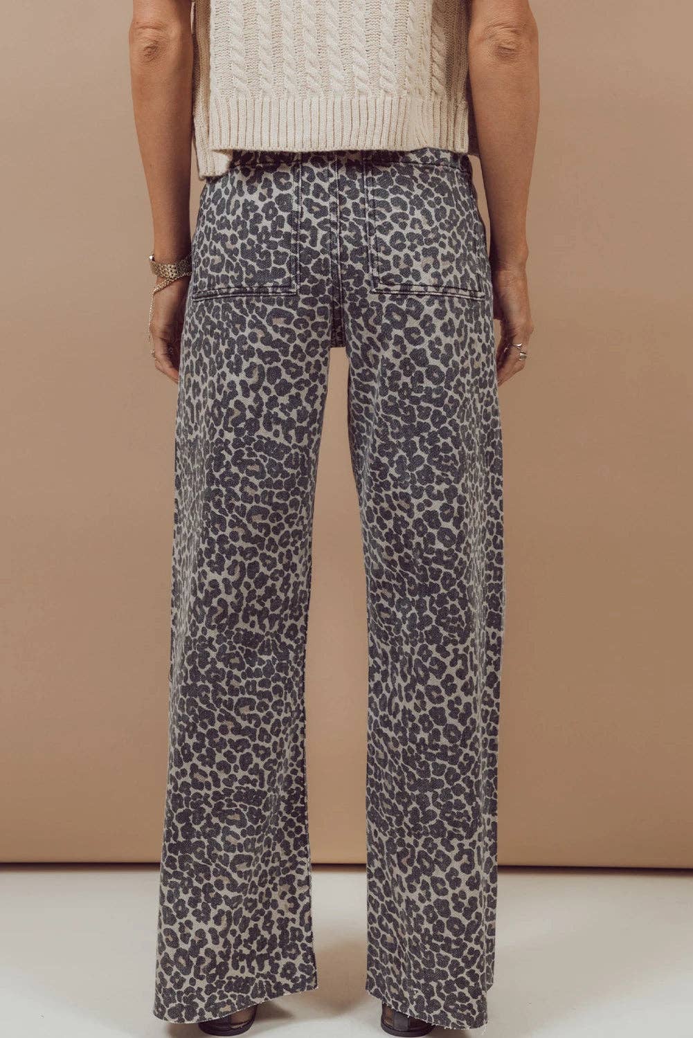 Black Leopard Print Wide Leg High Waist Jeans