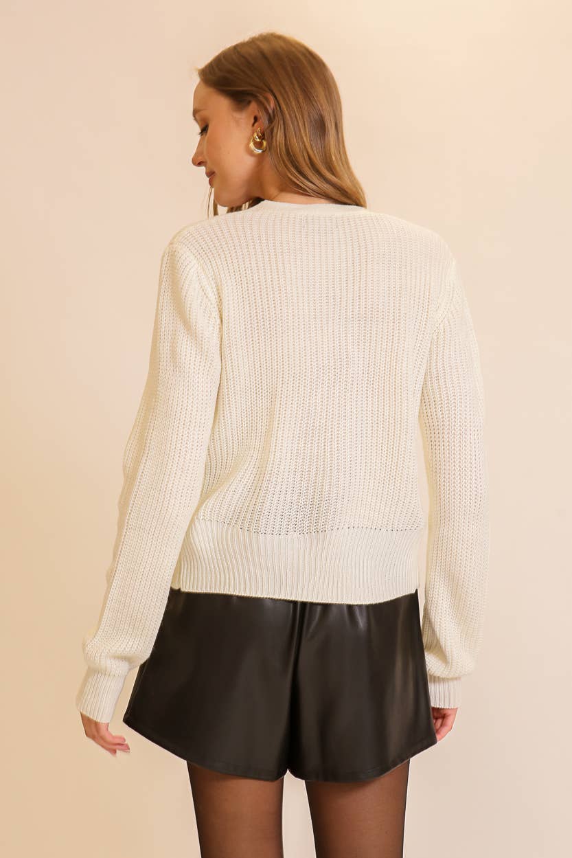 Contrast Bow Tie Cardigan Sweater