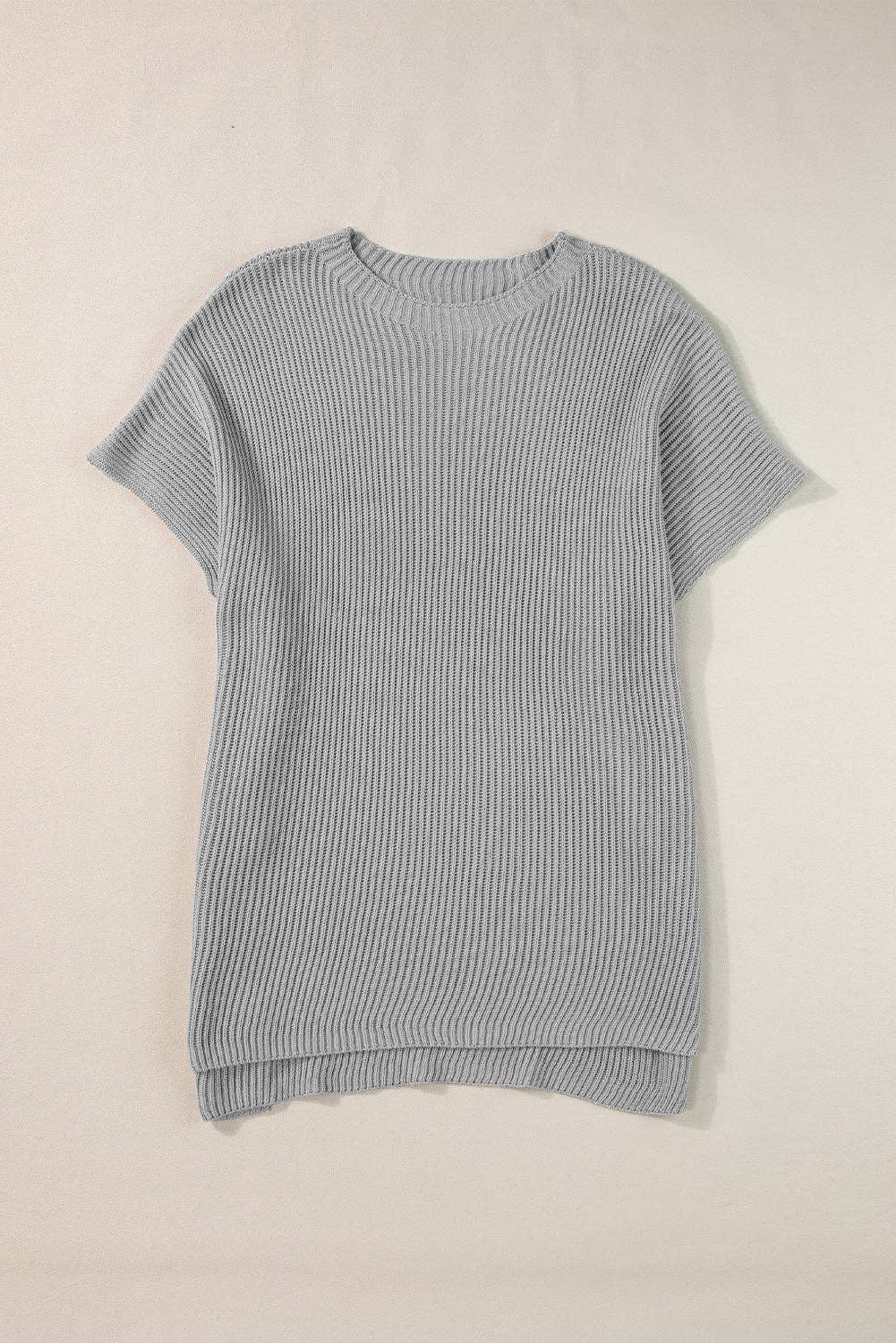 Gray Short Sleeve Side Slit Oversized Sweater: Apricot / 55%Acrylic+45%Cotton / M