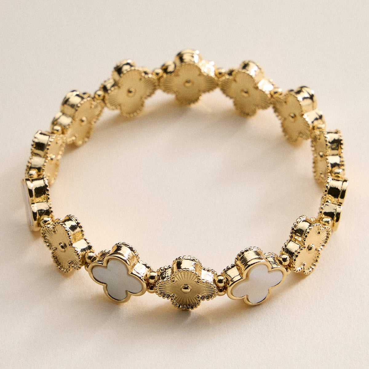 Clover Charm Stretch Bracelet | Gold Dipped Enamel Floral Bracelet