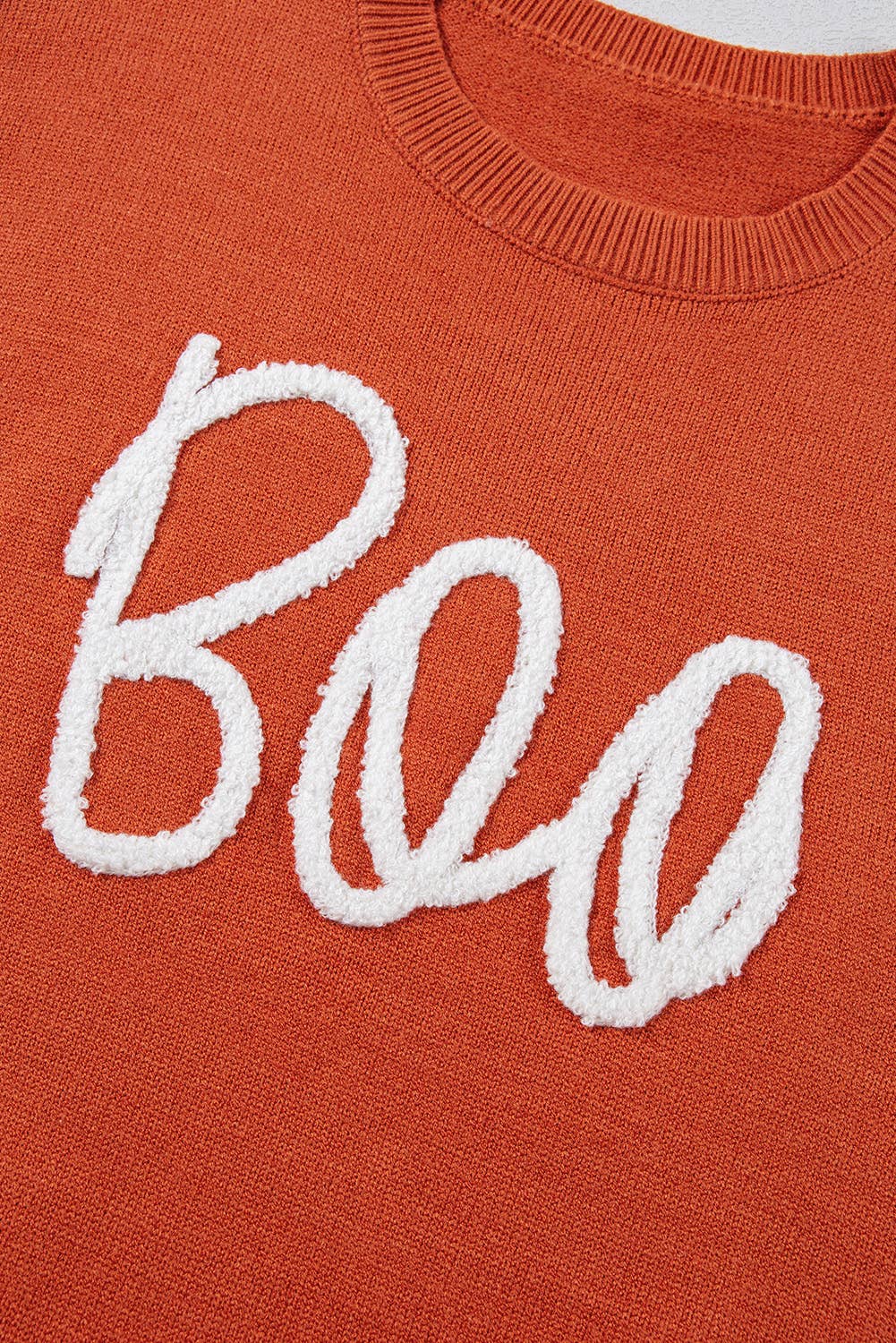 Halloween Boo Knitted Ribbed Edge Drop Shoulder Sweater