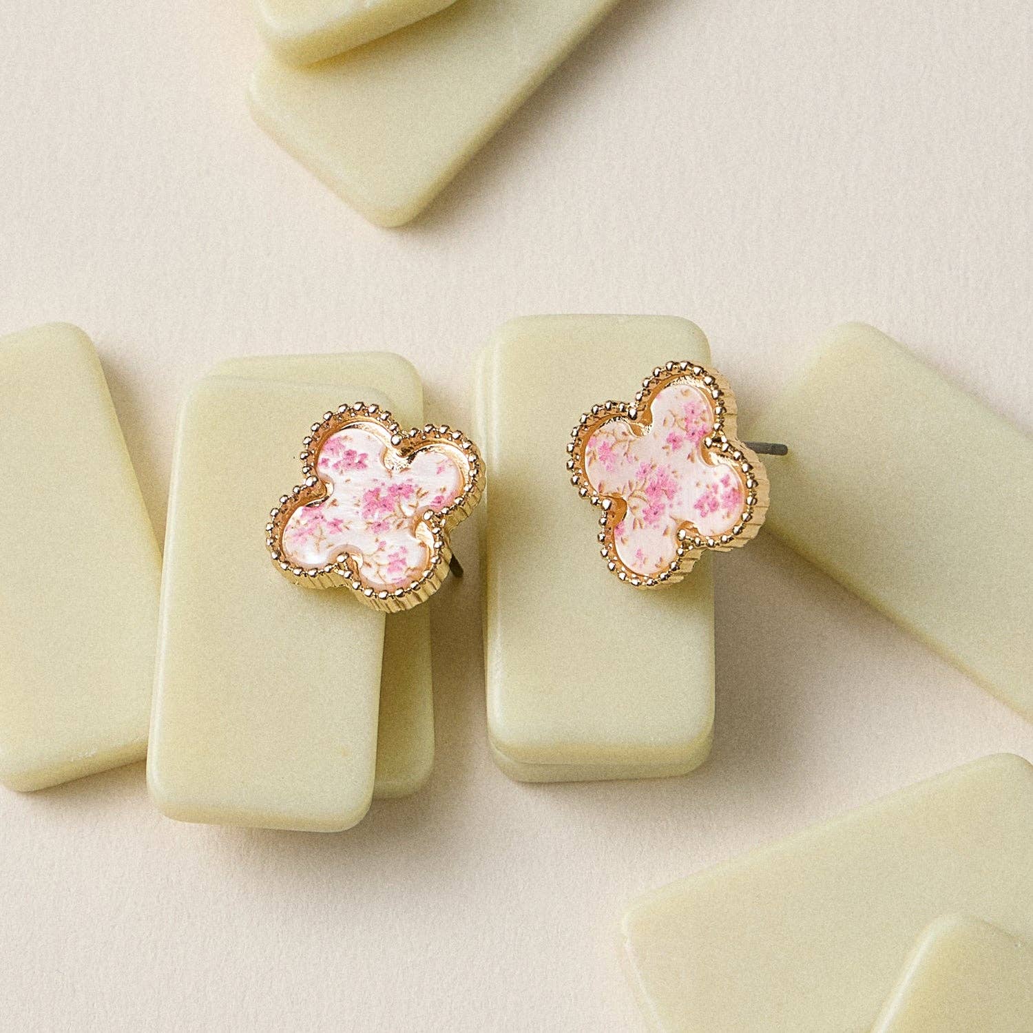 Enamel Quatrefoil Stud Earrings