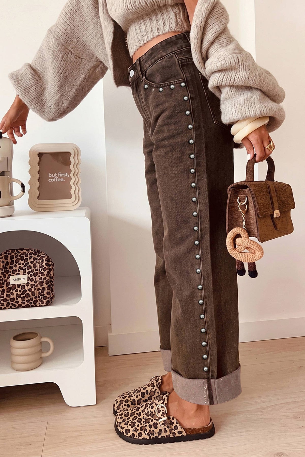 66 Fall 2026 High Waisted Studded Wide Leg Jeans