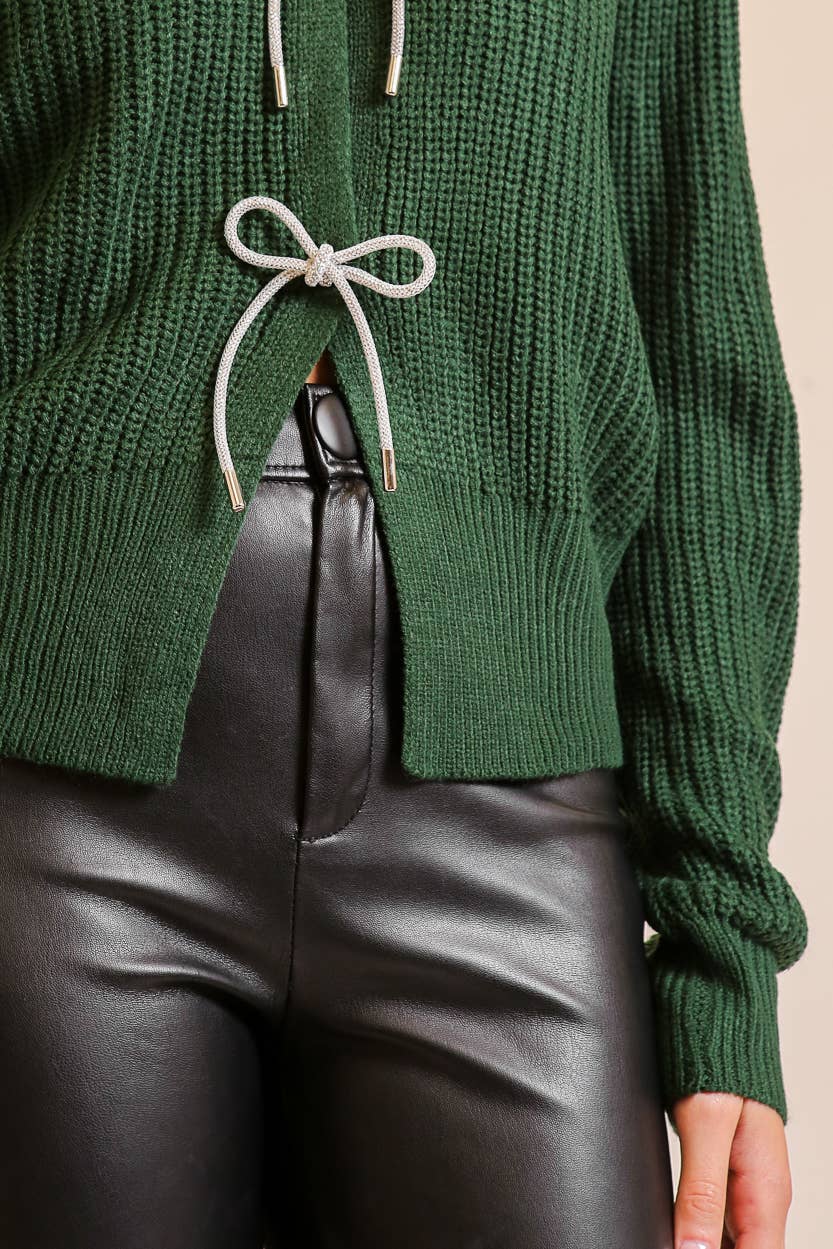 Contrast Bow Tie Cardigan Sweater
