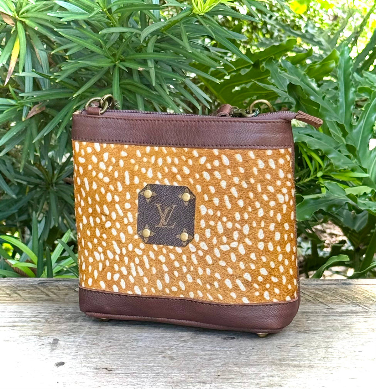 Upcycled LV Cowhide Leather Crossbody Bag Western Bambi