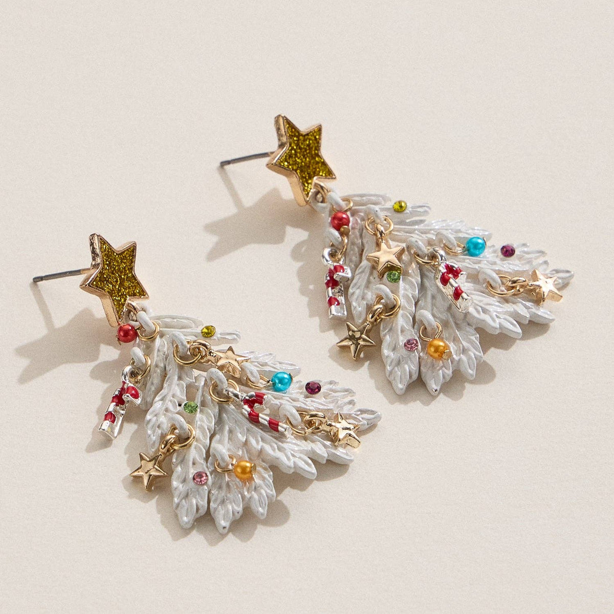 Christmas Tree Charm Dangle Earrings | Faux Pearl Holiday Earrings