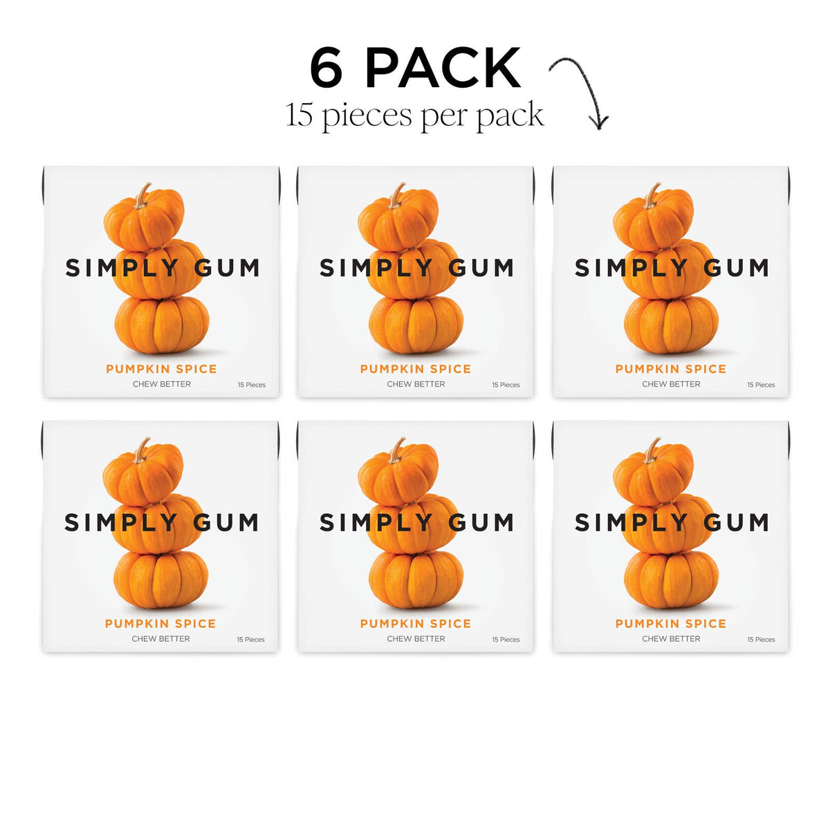 Pumpkin Spice Chewing Gum - Natural + Plastic-Free | 6 Pack